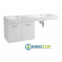 Lavabo 140X45 in Ceramica con Mobile a 2 ante ,sifone,piletta,troppopieno e fissaggi per lavabo BIANCO Colavene