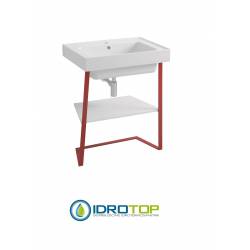 Lavabo 70X50 in Ceramica TRIX struttura metallica BIANCA,sifone,piletta e troppopieno,fissaggi per lavabo BIANCO Colavene