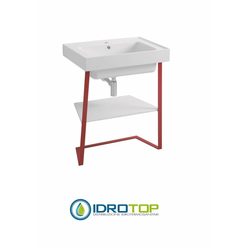 Lavabo 70X50 in Ceramica TRIX struttura metallica BIANCA,sifone,piletta e troppopieno,fissaggi per lavabo BIANCO Colavene