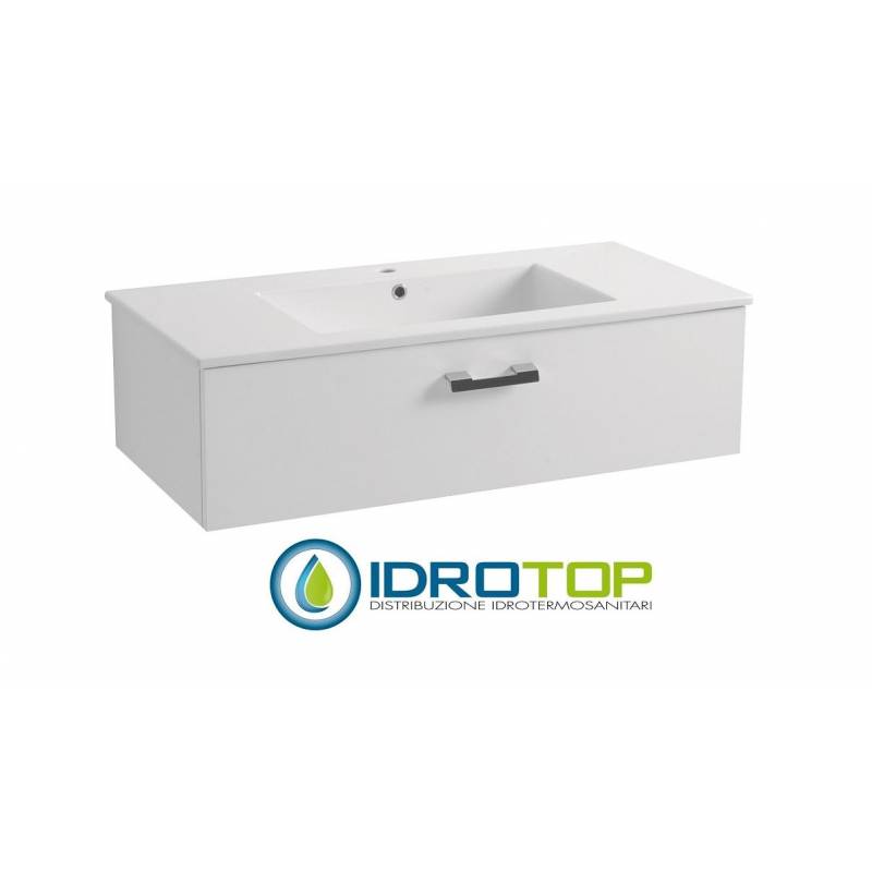 Lavabo 107x52 in Ceramica DROP con 1cassetto-sifone,piletta,troppopieno e fissaggi per lavabo BIANCO Colavene