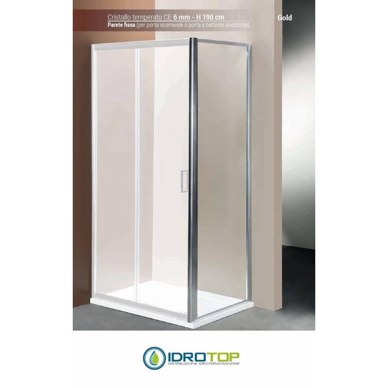 Box Doccia Parete Fissa 70 Cristallo TRASPARENTE 6mm-Telaio CROMATO PONSI Gold