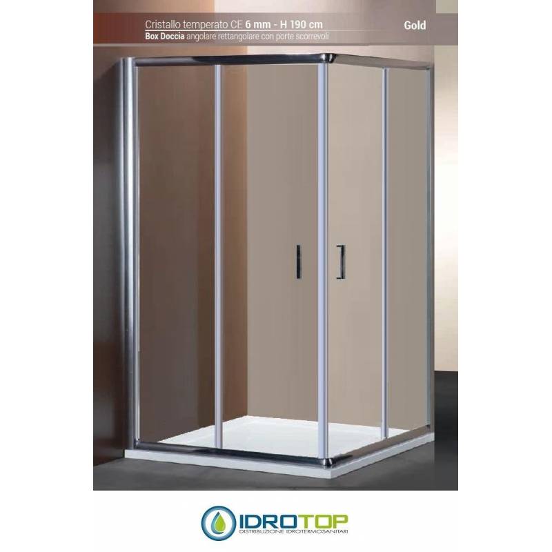 Box Doccia  Rettangolare 80x100 Cristallo TRASPARENTE 6mm-Telaio CROMATO PONSI Gold