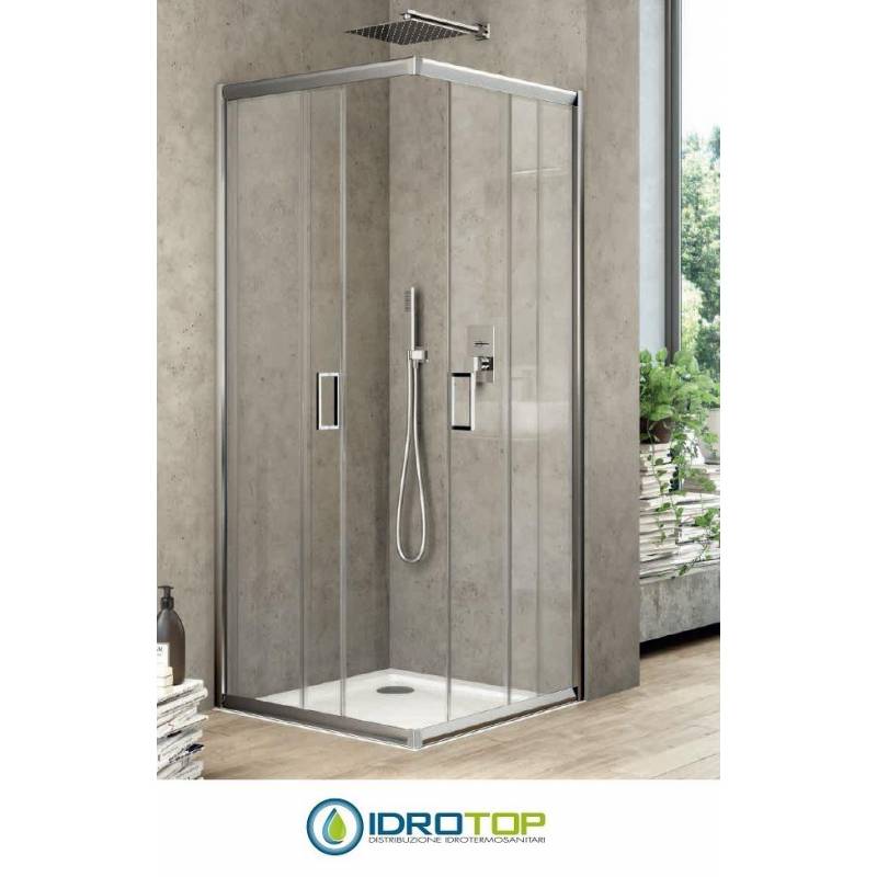 Box Doccia Quadrato 80x80 Cristallo TRASPARENTE 6mm-Telaio CROMATO PONSI Gold