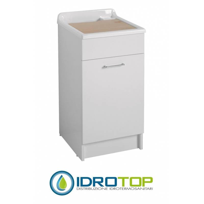Lavatoio JOLLYWASH 45X60,cesto portabiancheria,asse in legno,sifone, Colavene