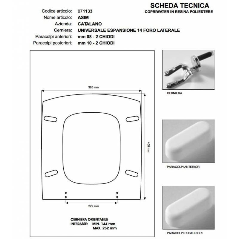 Copriwater Catalano ASIM BIANCO  Cromo-Sedile-Asse Wc
