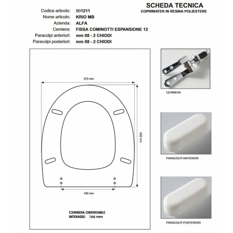 Copriwater Galassia  KRIO MB BIANCO Cerniera Cromo-Sedile-Asse Wc