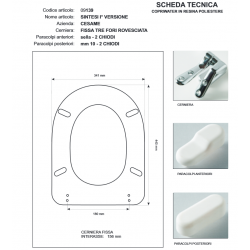 Copriwater Cesame  SINTESI 1° VERS. BIANCO Cerniera Cromo-Sedile-Asse Wc