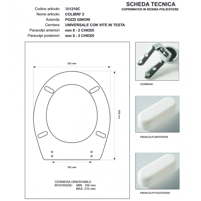 Copriwater Pozzi Ginori COLIBRi' 2 BLU MARINO  Cerniera Cromo-Sedile-Asse Wc 