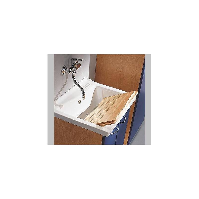 Lavatoio in CERAMICA Mod. EDILLA L 63XP50 con ASSE IN LEGNO doppia anta 