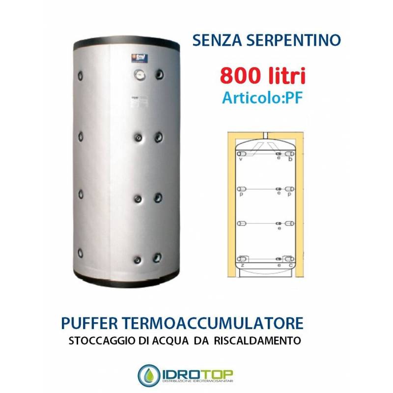 Puffer 800 lt Serbatoio Accumulo per Acqua Riscaldamento Senza Serpentino