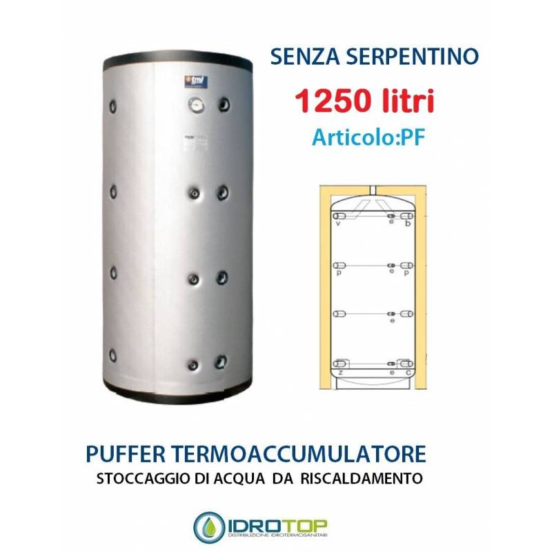 Puffer 1250 lt Serbatoio Accumulo per Acqua Riscaldamento Senza Serpentino