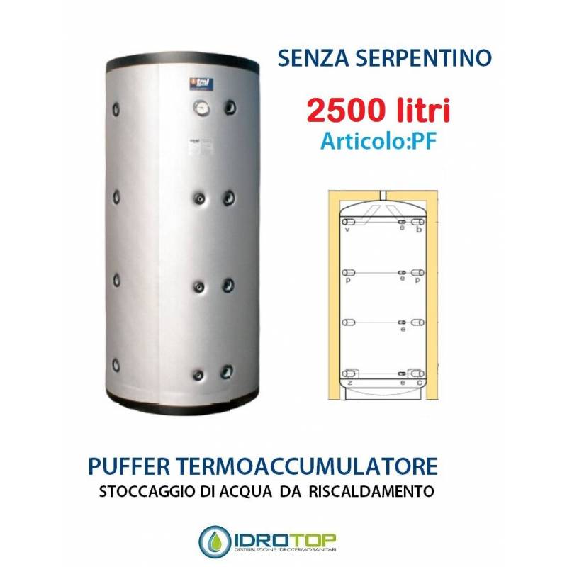 Puffer 2500 lt Serbatoio Accumulo per Acqua Riscaldamento Senza Serpentino