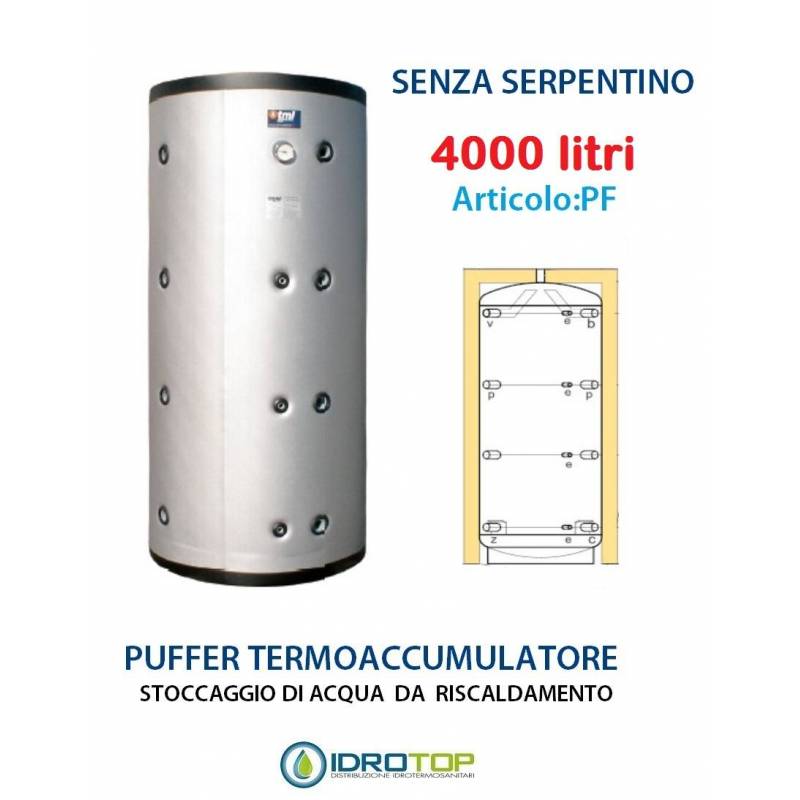 Puffer 4000 lt Serbatoio Accumulo per Acqua Riscaldamento Senza Serpentino