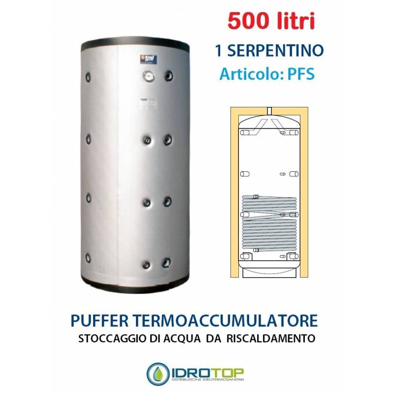 Puffer 500 lt Serbatoio con 1 Serpentino - Accumulo per Acqua Riscaldamento 