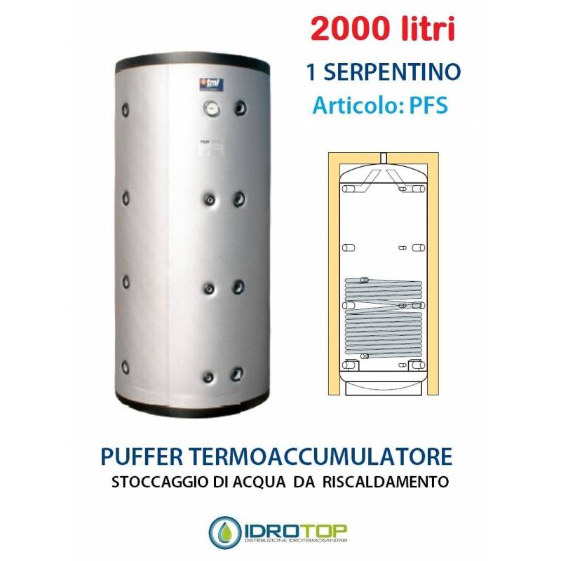 Puffer 2000 lt Serbatoio con 1 Serpentino - Accumulo per Acqua Riscaldamento 