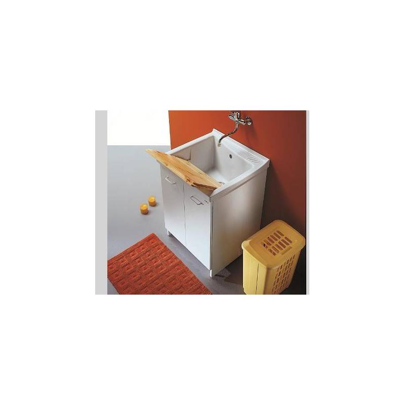 Lavatoio in CERAMICA Mod. EDILLA L 83XP60 con ASSE IN LEGNO doppia anta 