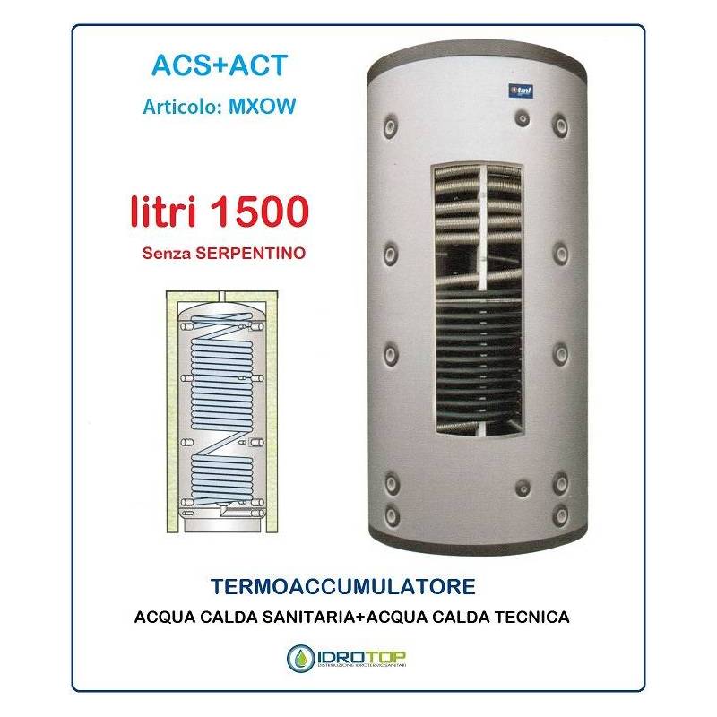 Termoaccumulatore 1500 lt Bollitore Combinato ACS+ACT senza Serpentino-Serbatoio