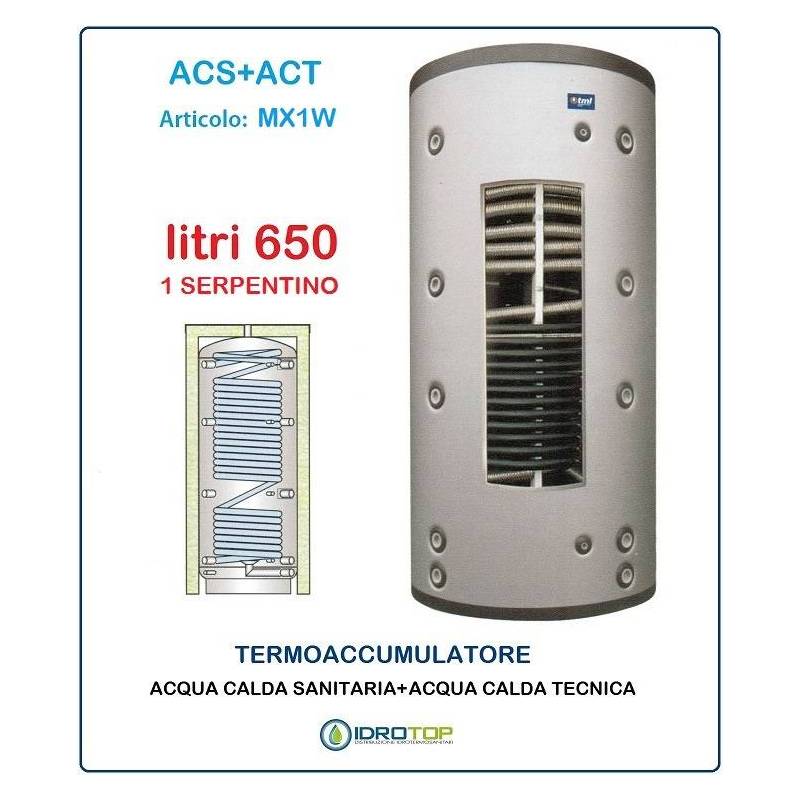 Termoaccumulatore 650 lt Bollitore Combinato ACS+ACT 1 Serpentino-Serbatoio Acqua
