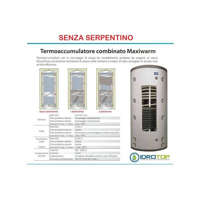 Termoaccumulatore Bollitore Combinato ACS+ACT senza Serpentino.Serbatoio acqua Calda.