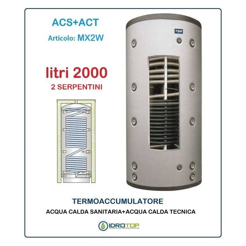 Termoaccumulatore 2000 lt Bollitore Combinato ACS+ACT 2 Serpentini-Serbatoio Acqua