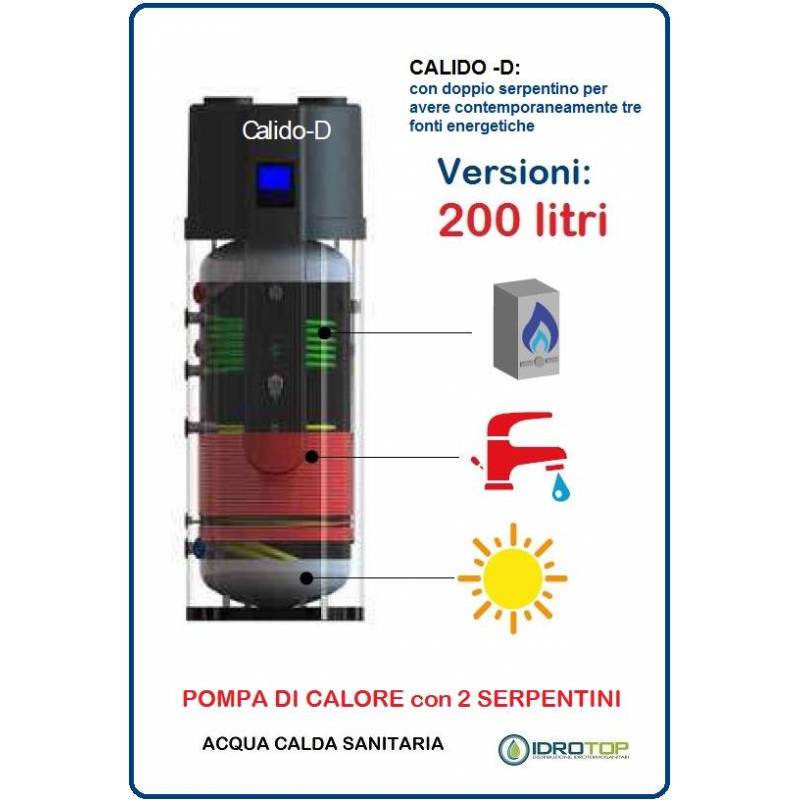 Pompa di Calore 200 LT.per Acqua Calda Sanitaria-Serbatoio con 2 Serpentini CALIDO D