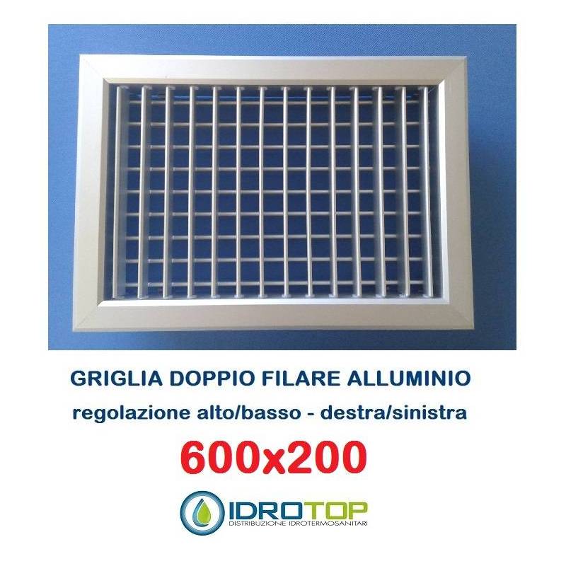 Bocchette Griglie 600X200mm in alluminio con Alette Doppio Filare Orientabili