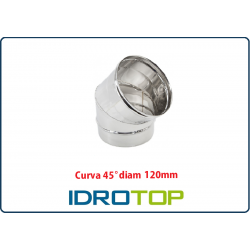 Curva 45' Diam 120 Monoparete Inox per Canne Fumarie 