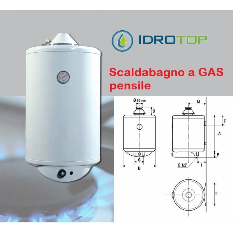 Scaldabagno a gas GAVP pensile Uso Domestico con valvola di sicurezza e anodo