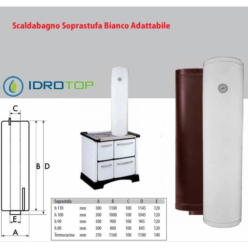 Scaldabagno Soprastufa 50 litri Bianco adattabile a tutte le Stufe in commercio.