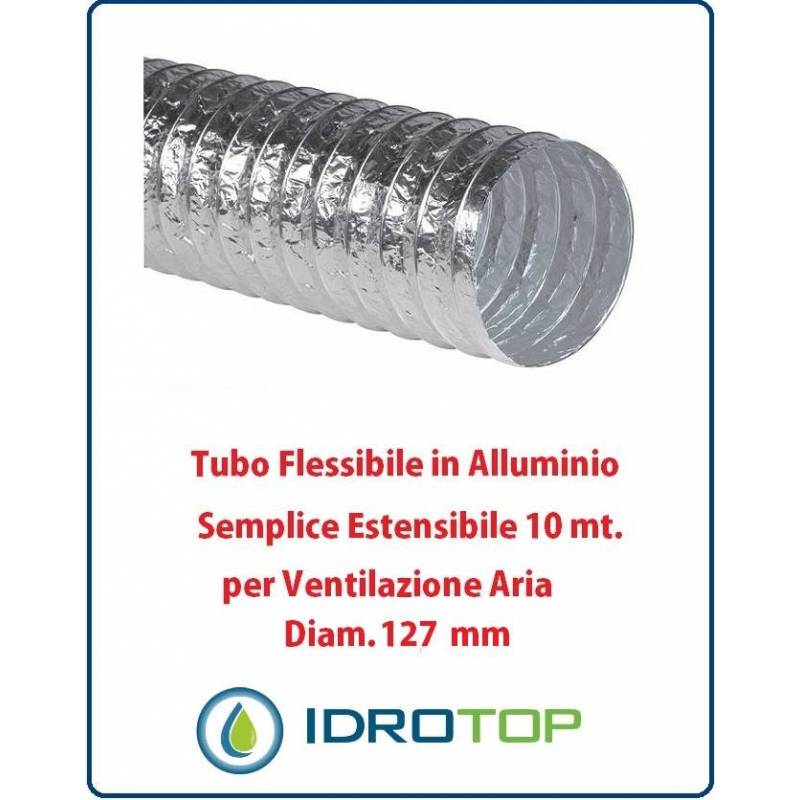 Tubo Flessibile Diam.127mm in Alluminio Semplice Estensibile 10 mt. per Ventilazione