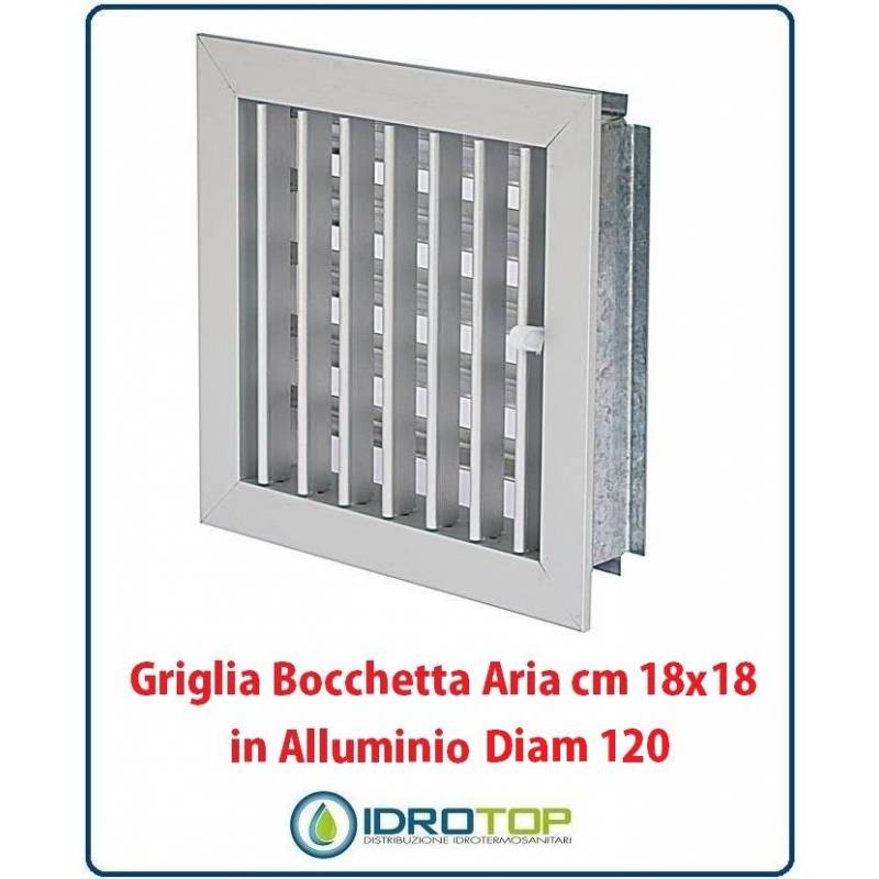 Griglia Bocchetta 18x18cm Diam. 120mm Alluminio con Adattatore per Camino