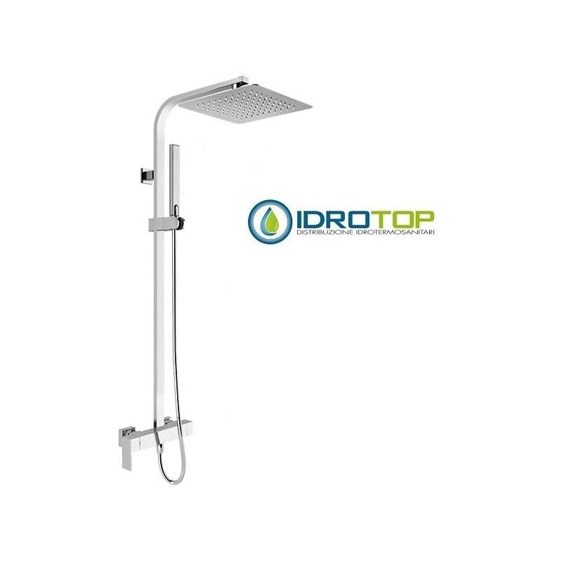 Colonna Doccia Soffione 20x20cm e Doccetta Flat e miscelatore SQUARE Cromata Ponsi 