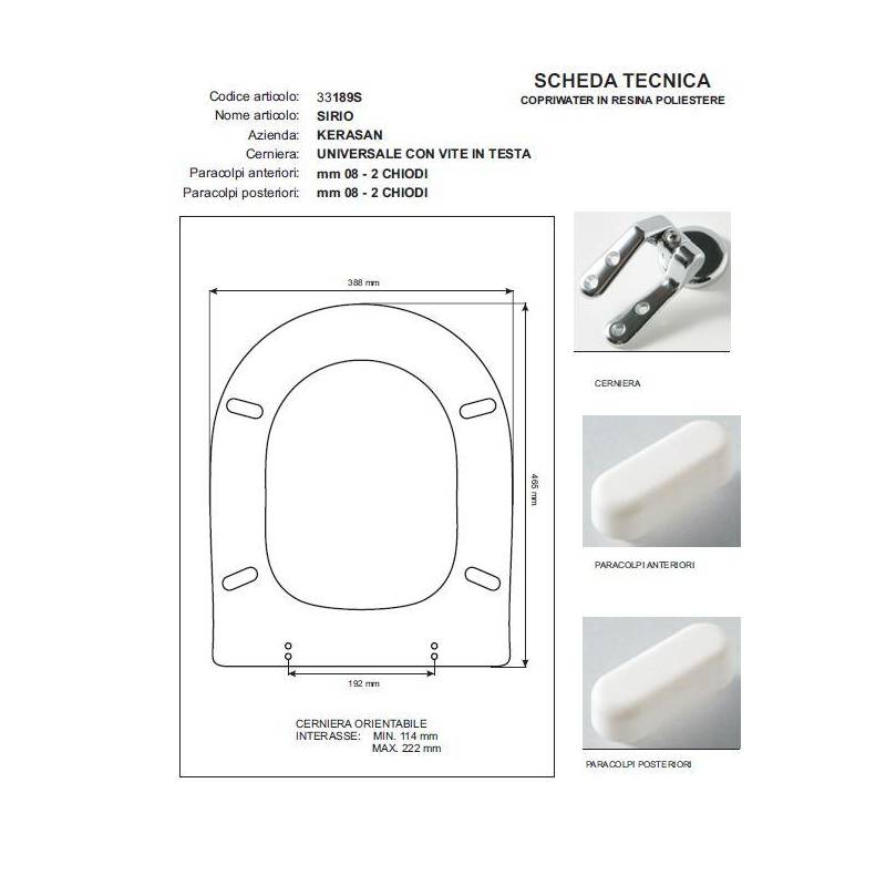 Copriwater SIRIO Kerasan Bianco Cerniera Cromo 