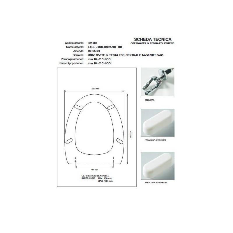 Copriwater EXCEL MULTISPAZIO MB Cesabo Bianco con cerniera Cromo 