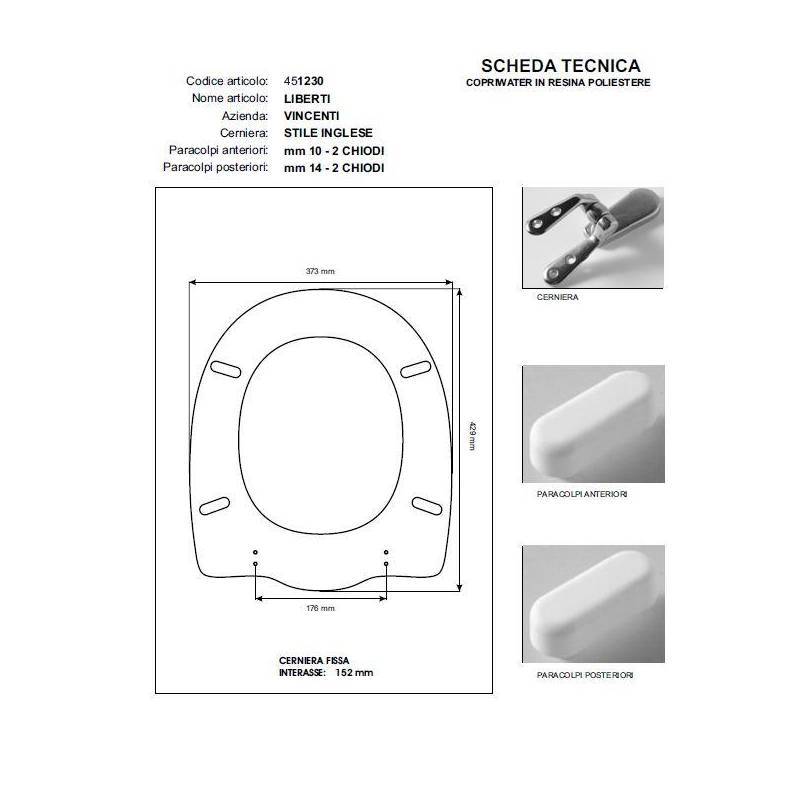 Copriwater LIBERTY Vincenti Bianco con Cerniera Cromo 