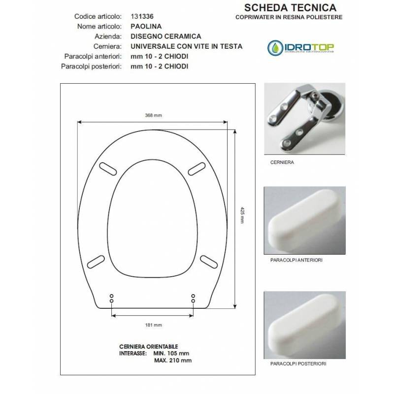 Copriwater PAOLINA Disegno Ceramica Noce Cerniera Oro 