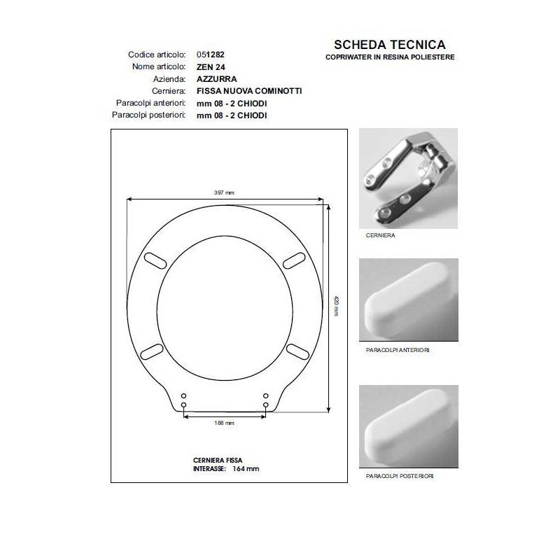 Copriwater ZEN 24 Bianco Cerniera Cromo-Azzurra 