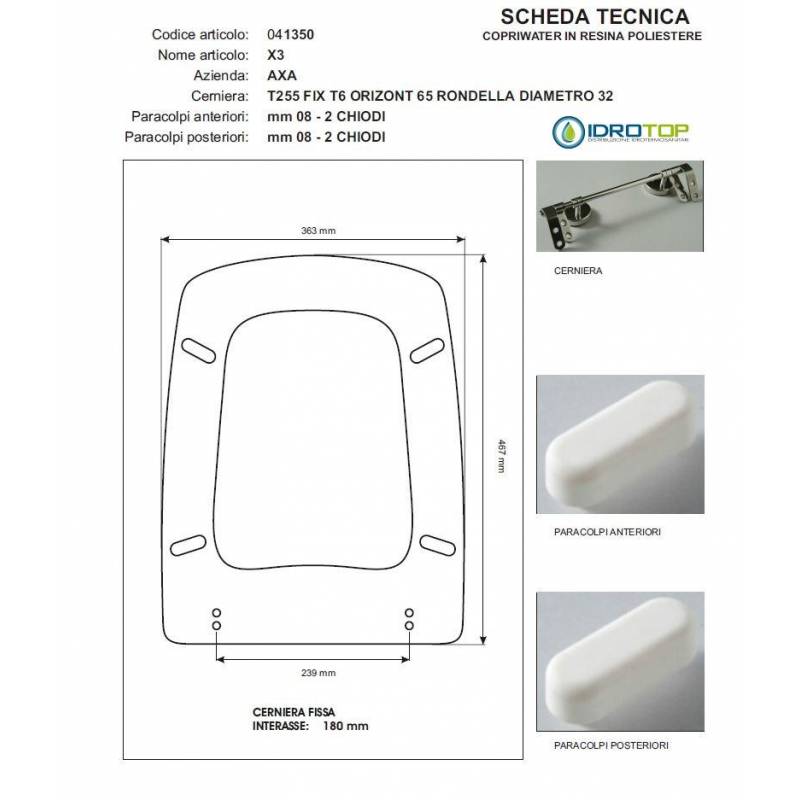 Copriwater X 3 AXA Bianco Cerniera Cromo 