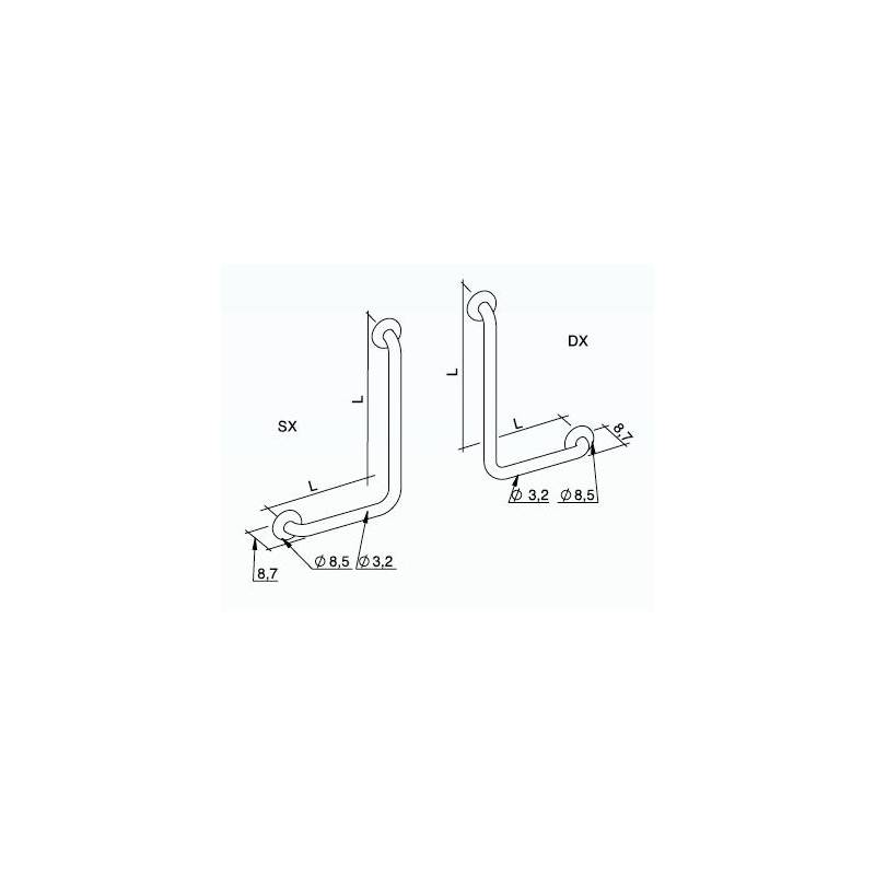 Corrimano A 90' in accaio INOX laccato completo di piastre di fissaggio  BIANCO K design 