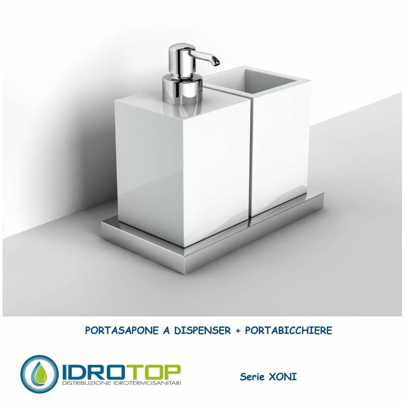 Portasapone con Portabicchiere XONI in Ceramica particolari Cromo Ibb XO16D 