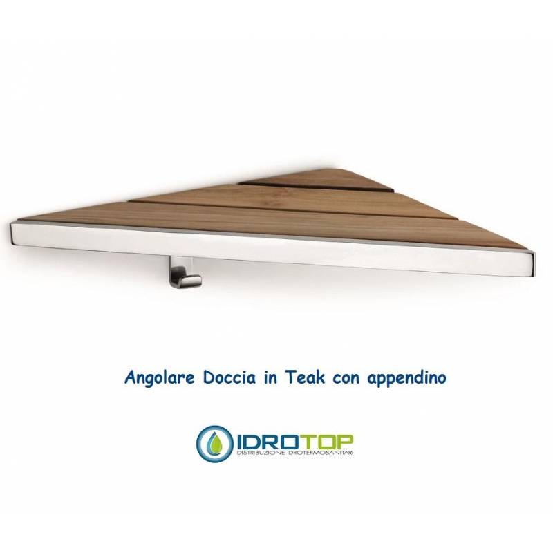Angolare Doccia in Legno Teak Naturale finitura Acciaio Inox Lucido Ibb NA26 