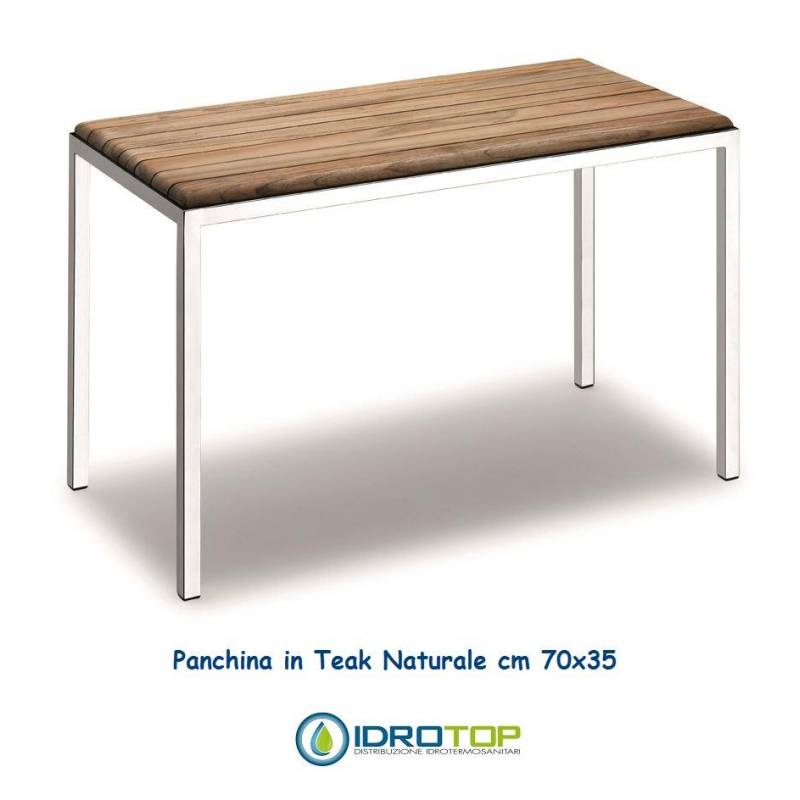 Panchina 70 cm in Legno Teak Naturale finitura Acciaio Inox Lucido Ibb NA33 