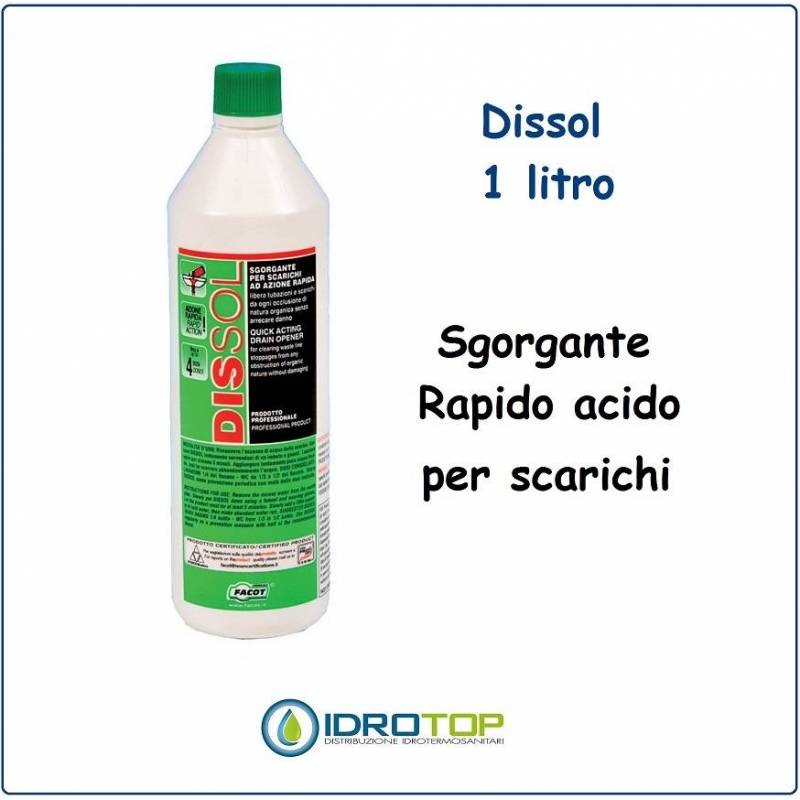 Dissol 1 Litro Sgorgante per Scarichi ad Azione Rapida- Acido Facot Professionale