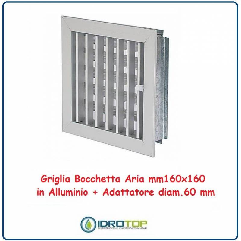 Griglia Bocchetta 16x16cm Diam. 60mm Alluminio con Adattatore per Camino