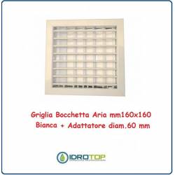 Griglia Bocchetta 16x16cm Diam. 60mm Bianco con Adattatore per Camino