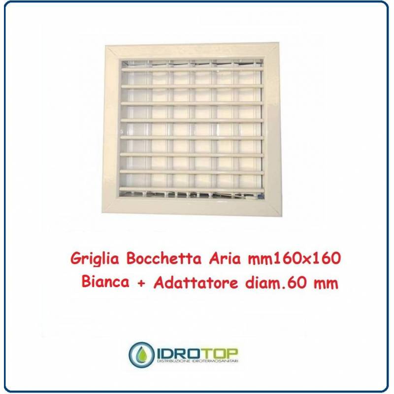 Griglia Bocchetta 16x16cm Diam. 60mm Bianco con Adattatore per Camino