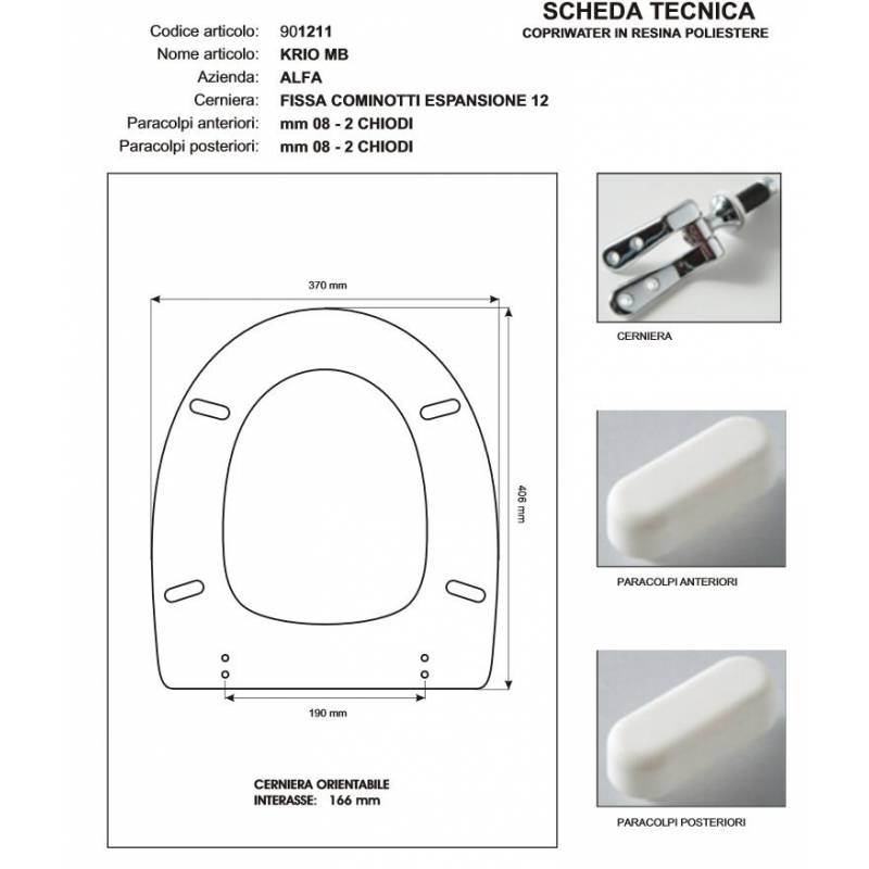 Copriwater Alfa KRIO MB BIANCO Cerniera Rallentata Soft Close Cromo-Sedile-Asse Wc