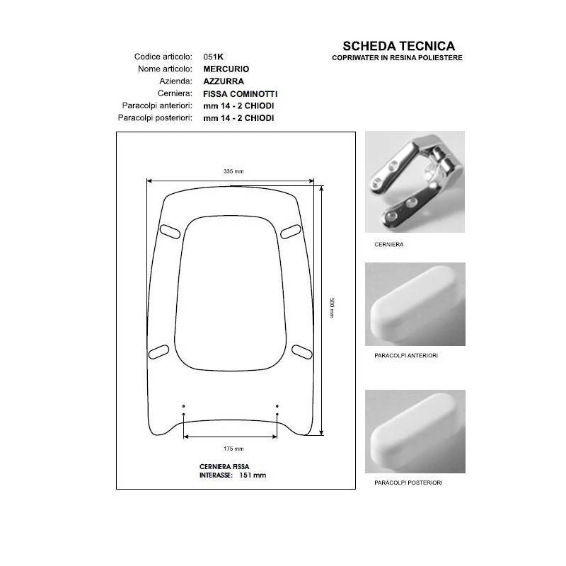 Copriwater MERCURIO Bianco Cerniera Rallentata Soft Close Cromo-Azzurra
