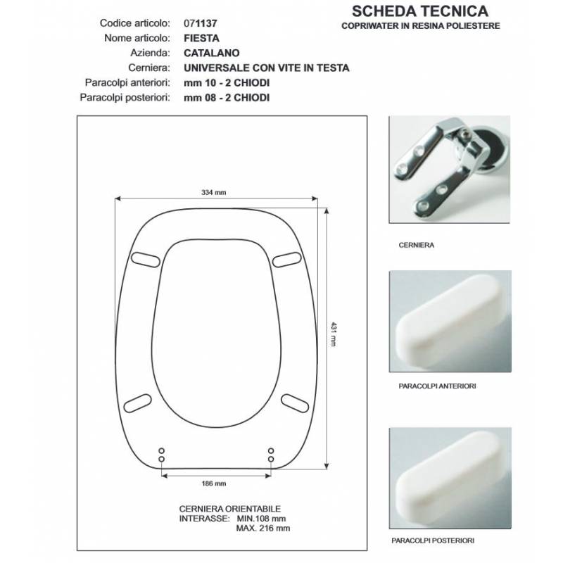 Copriwater Catalano FIESTA  BIANCO Cromo-Sedile-Asse Wc Cerniera Rallentata Soft Close