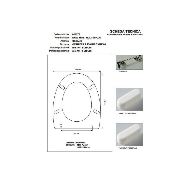 Copriwater EXCEL MINI MULTISPAZIO Cesabo Bianco con cerniera Rallentata Soft Close Cromo
